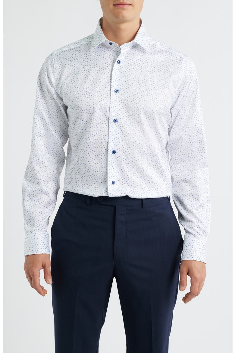 Trim Fit Neat Print Cotton Dress Shirt, Main, color, WHITE/ NAVY