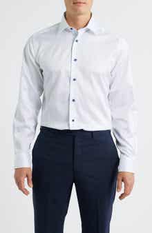 David Donahue Trim Fit Neat Print Cotton Dress Shirt