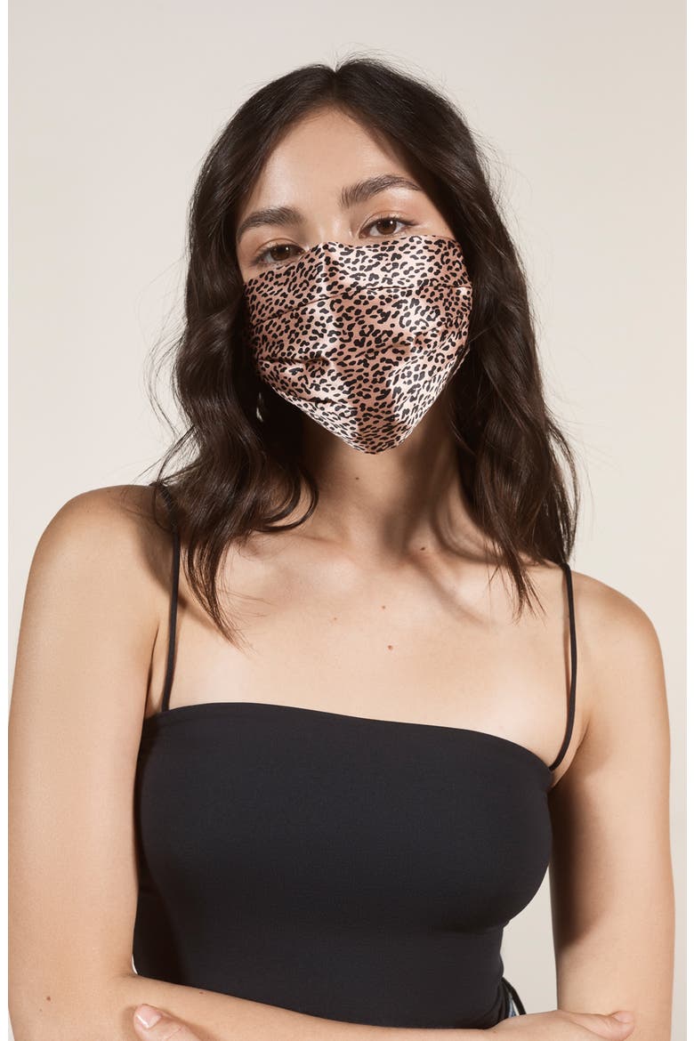 Pure Silk Adult Pleated Face Covering, Alternate, color, ROSE LEOPARD