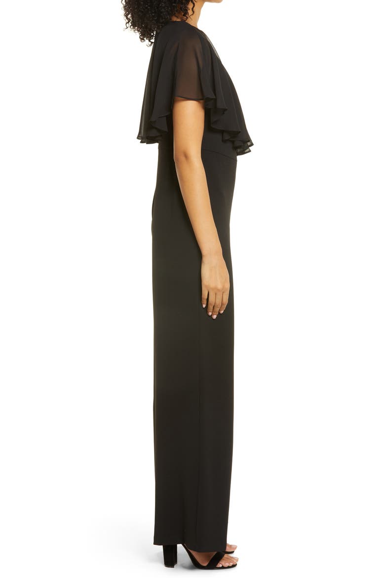 Chiffon Cape Jumpsuit, Alternate, color, BLACK