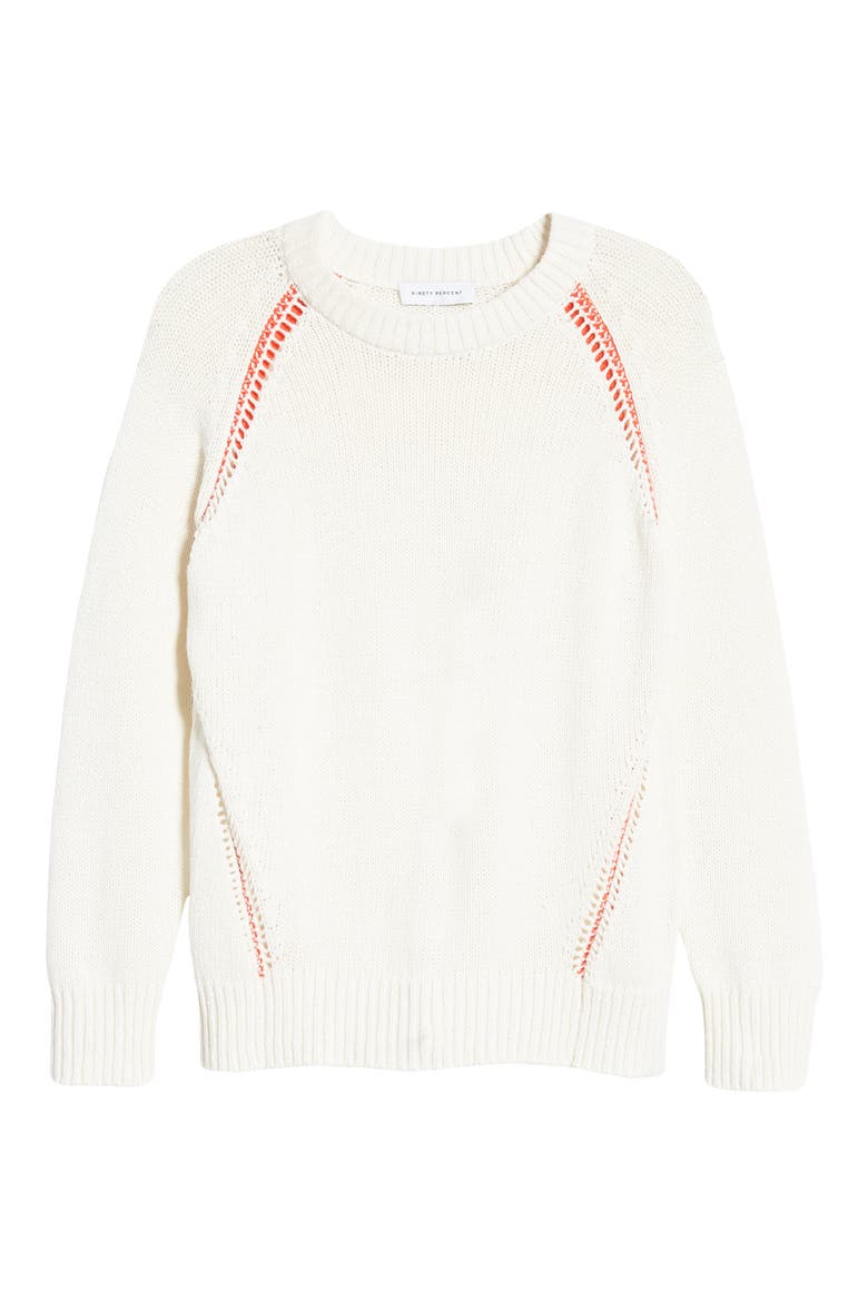 Contrast Stitch Slouchy Sweater, Alternate, color, NATURAL WHITE AND HOT RED