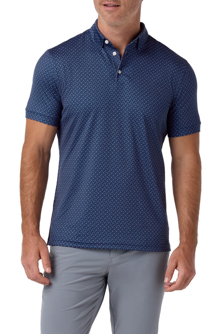 Versa Trim Fit Print Performance Golf Polo, Main, color, MIDNIGHT NAVY DOBBY DOT