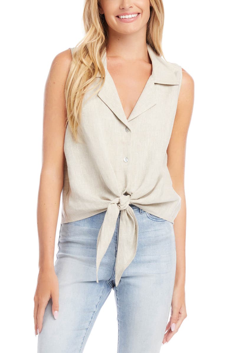 Karen Kane Tie Front Sleeveless Linen Top, Main, color, 