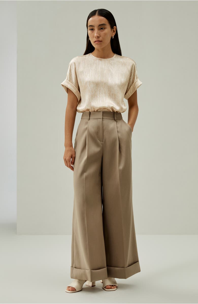 Lilysilk Print Pearl Satin Silk T-Shirt Top, Alternate, color, Grain