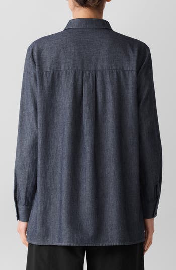 Classic Long Sleeve Organic Cotton Chambray Button-Up Shirt