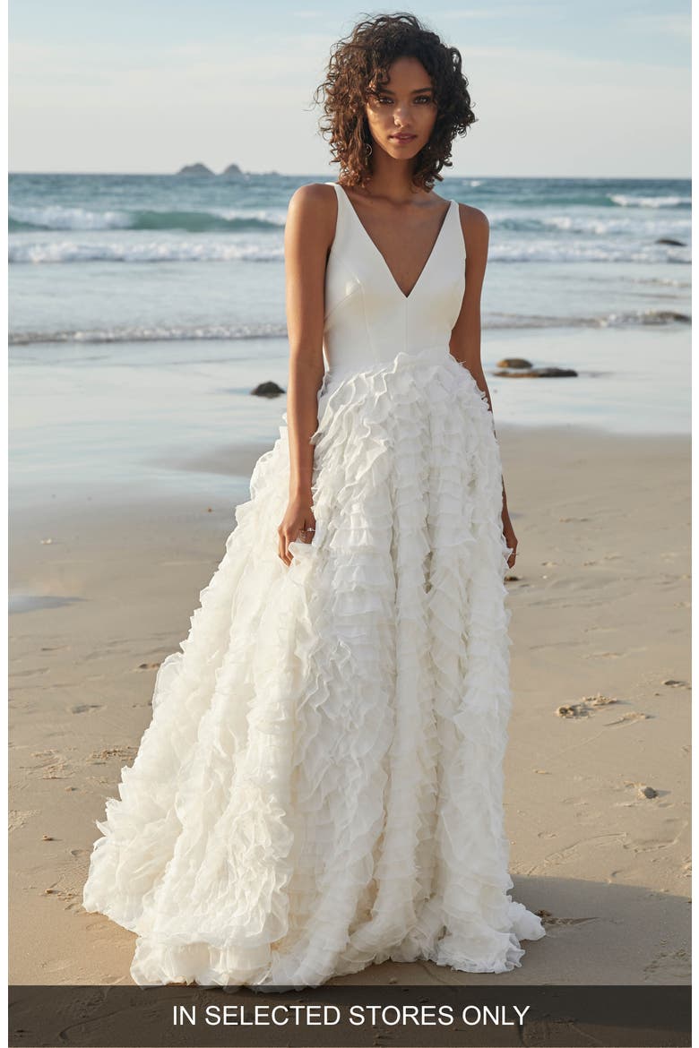 Middleton Chiffon Ruffle Gown, Main, color, WHITE / NATURAL