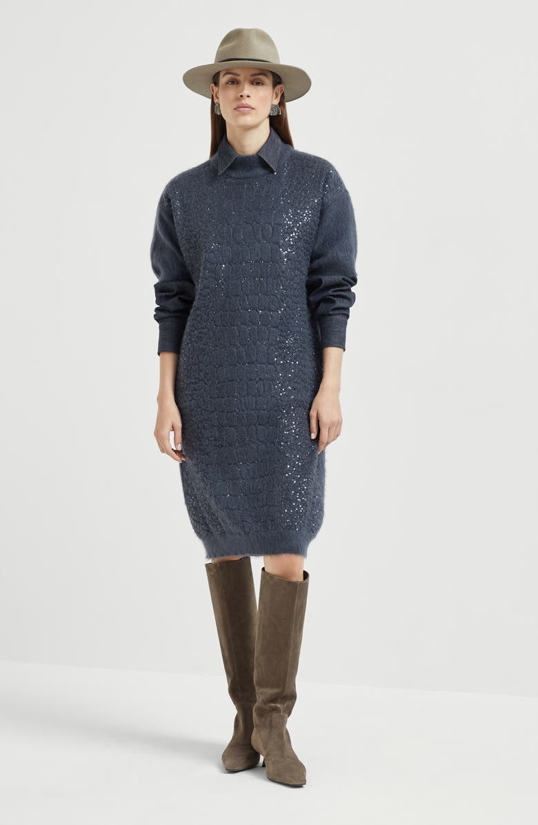 Brunello Cucinelli Dress with dazzling croc motif, Alternate, color, Navy Blue
