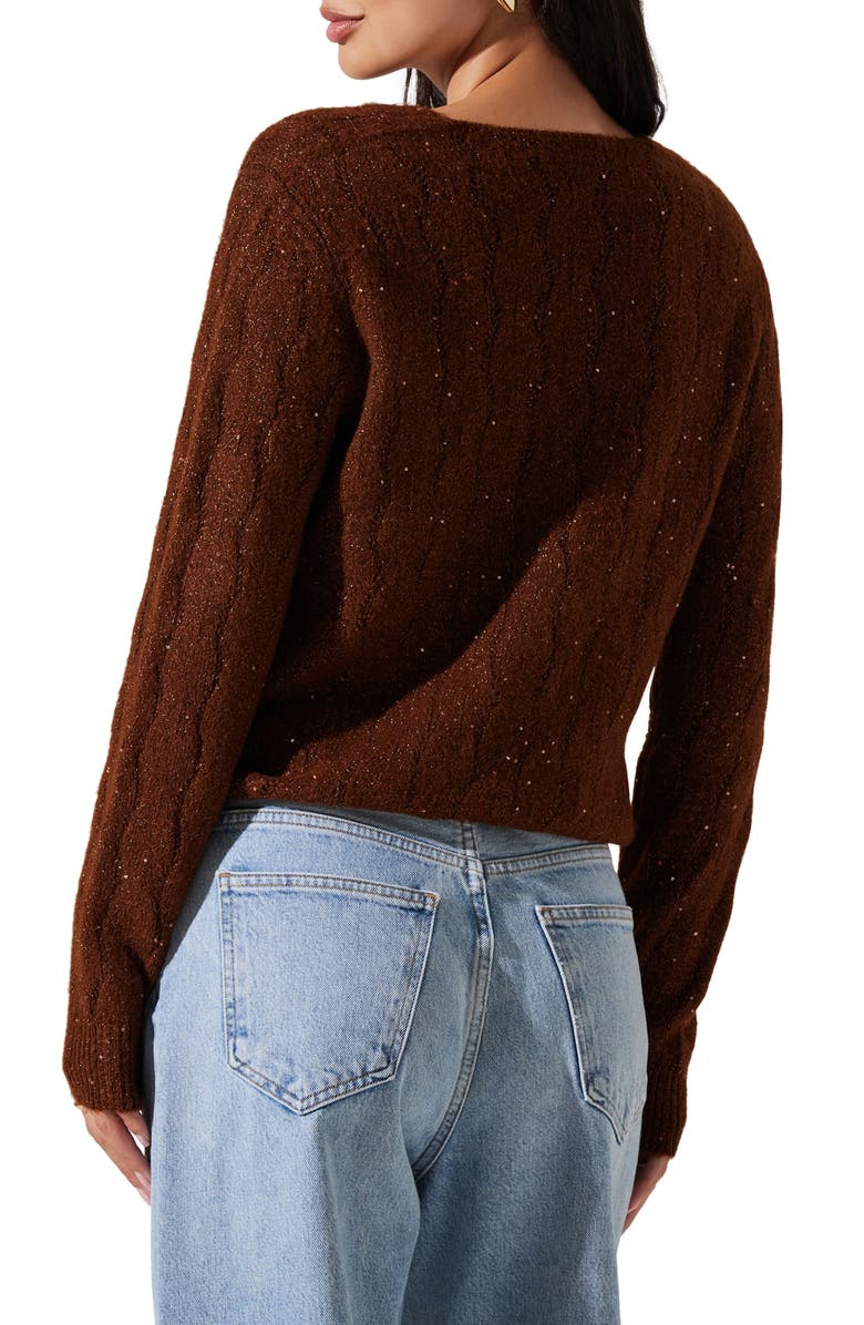 ASTR the Label Metallic Sequin Surplice Cable Stitch Sweater, Alternate, color, 