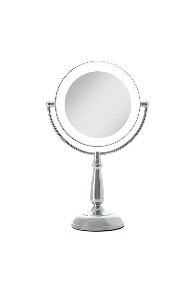 Lighted Makeup Mirror with 5X/1X Magnification & Touch Base Controls, Main, color, Chrome