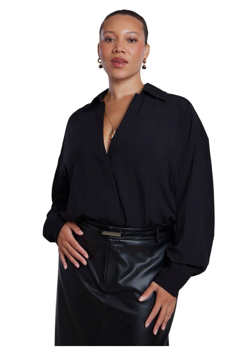 Boyfriend Shirt Bodysuit (plus), Main, color, BLACK ONYX