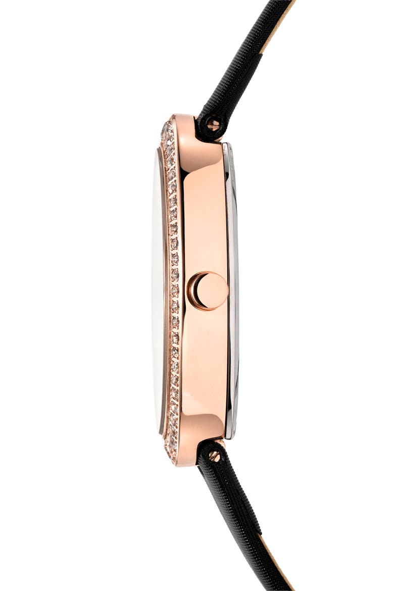 Women's Eloise Oval Guilloche Dial Topaz Leather Watch, Alternate, color, BLACK/ WHITE
