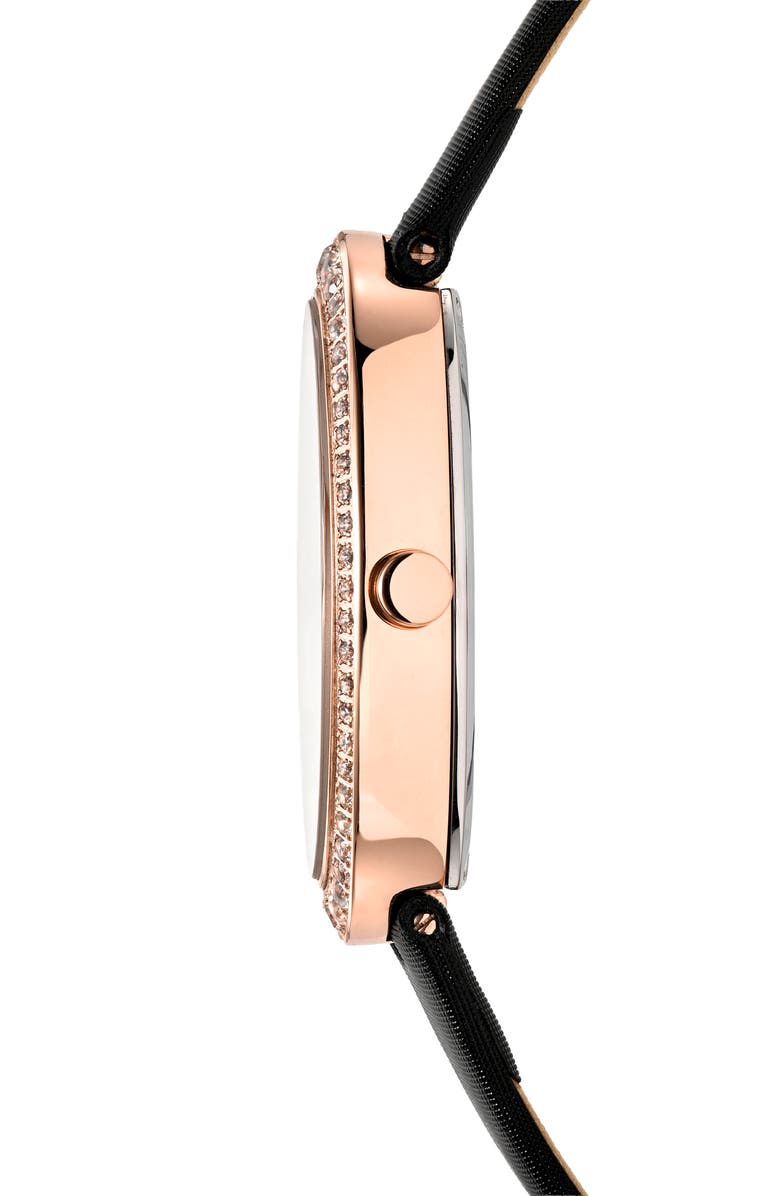 PORSAMO BLEU Women's Eloise Oval Guilloche Dial Topaz Leather Watch, Alternate, color, Black/ White