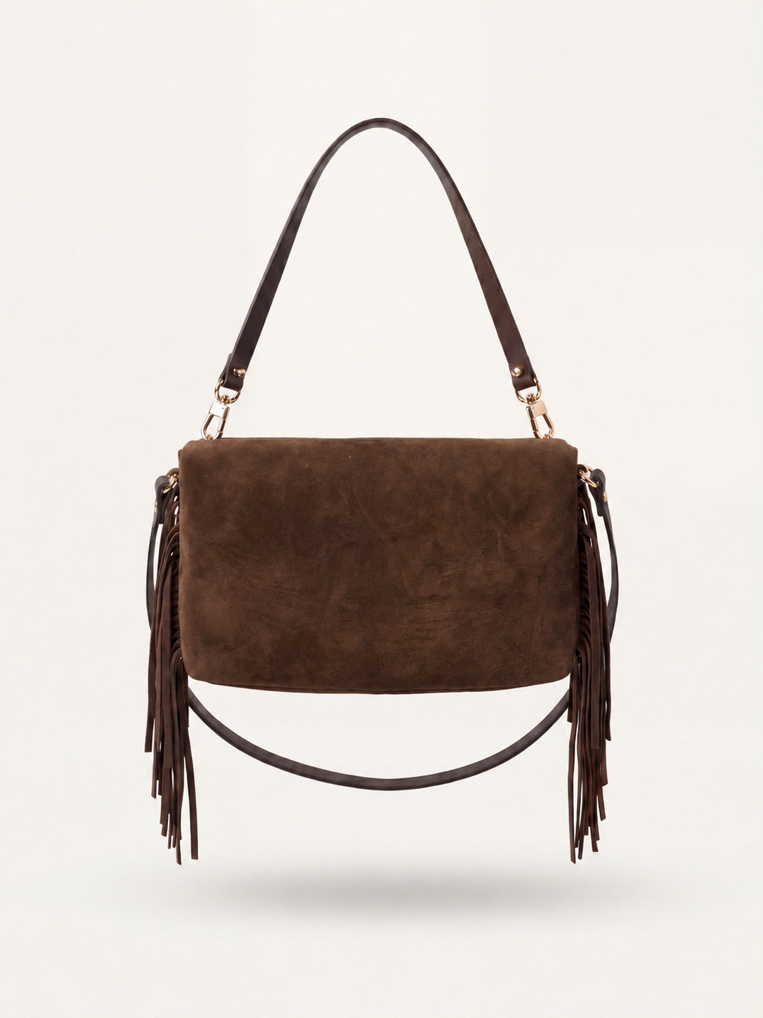 Mia Studded Suede Leather Fringe Shoulder & Crossbody Bag, Alternate, color, Brown