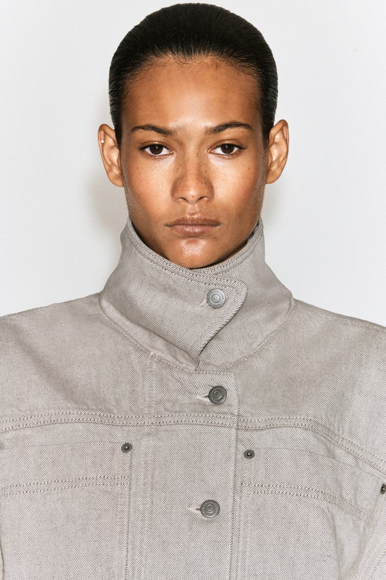 Mock-neck Denim Jacket, Alternate, color, BEIGE