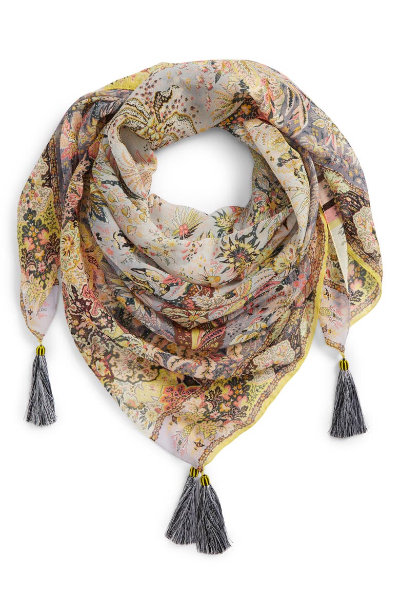 Etro Bombay Print Silk Chiffon Scarf with Tassels, Alternate, color,