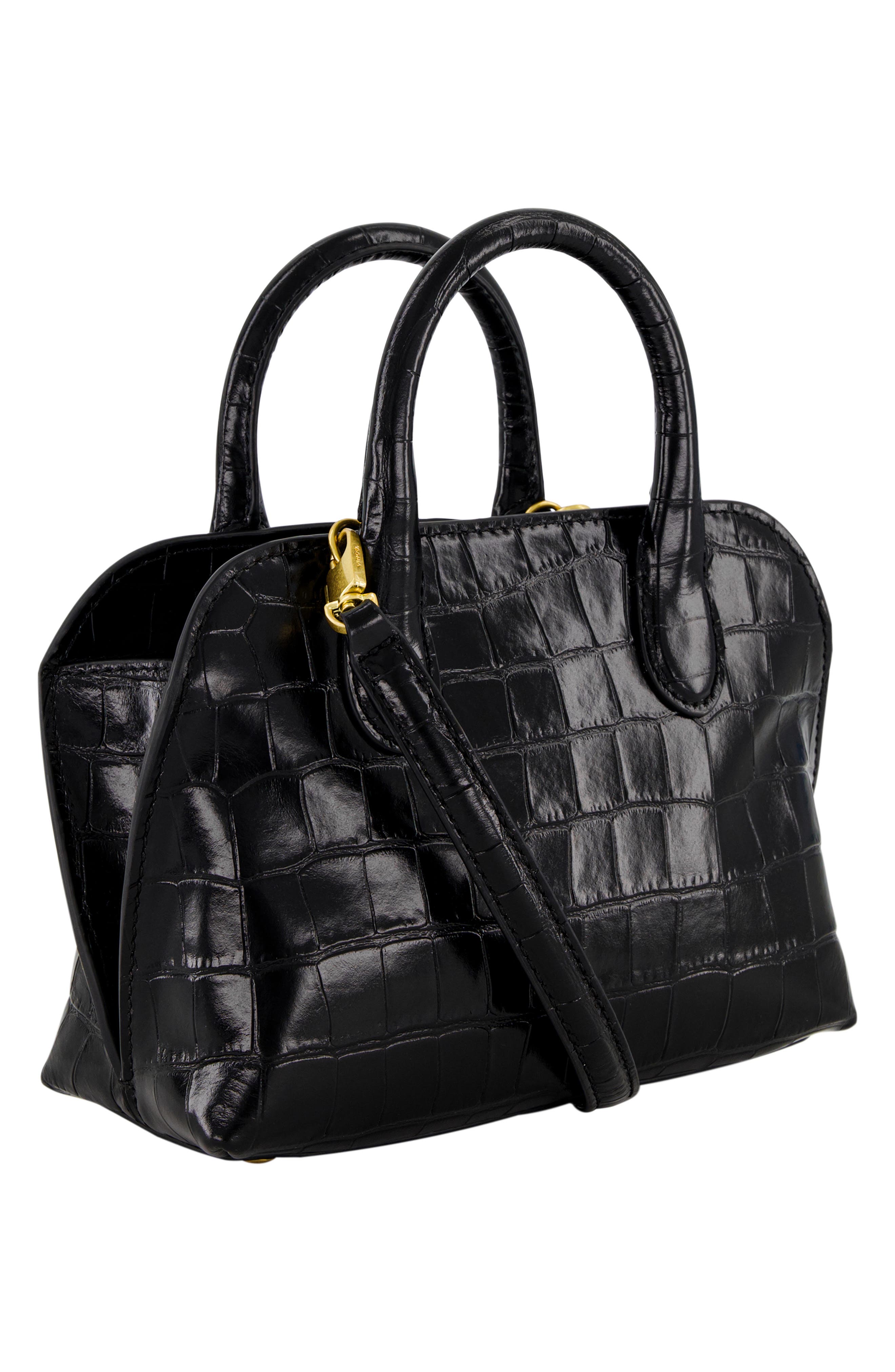 Vince Mini Delphine Croc Embossed Leather Top Handle Bag, Alternate, color, Black