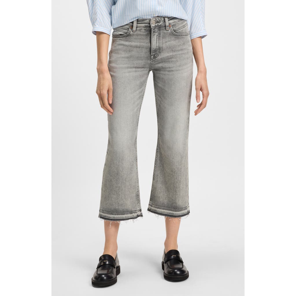 Hugo Boss Boss Orange Crop Soft Kick Flare Jeans In Gray