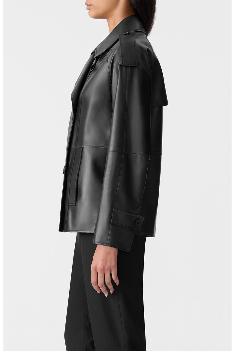 Dolores Double Breasted Leather Jacket, Alternate, color, BLACK