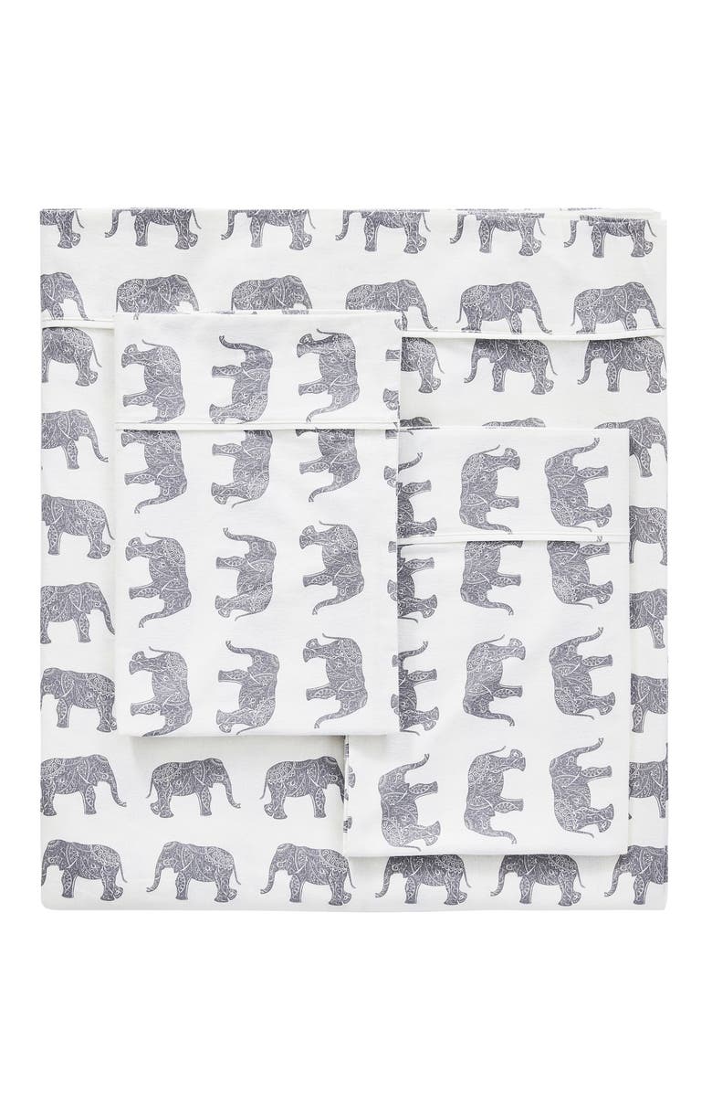 MELANGE HOME Elephant Flannel Sheet Set, Main, color, Grey