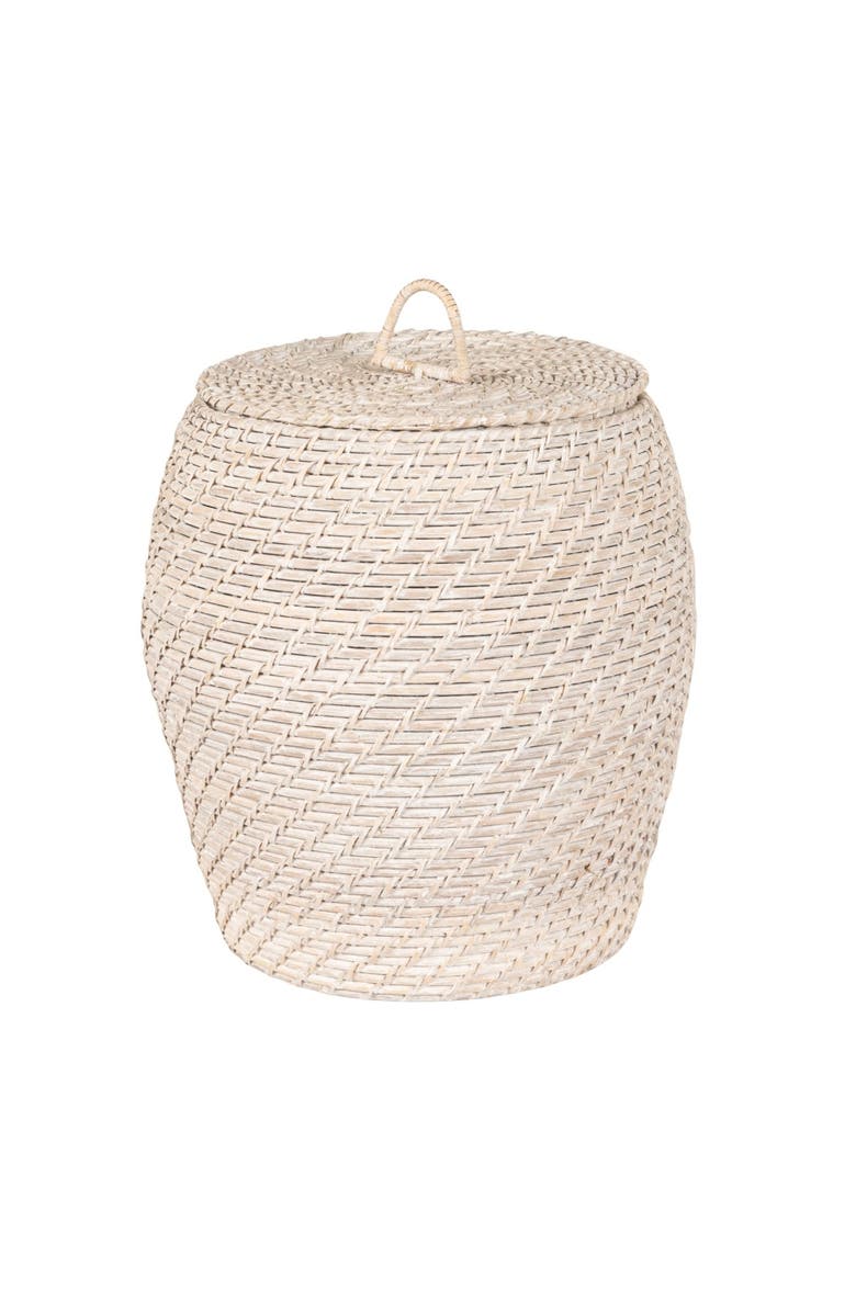 Storied Home Decorative Hand-Woven Rattan Storage Baskets with Lids, Whitewashed, Set of 2, Alternate, color, White