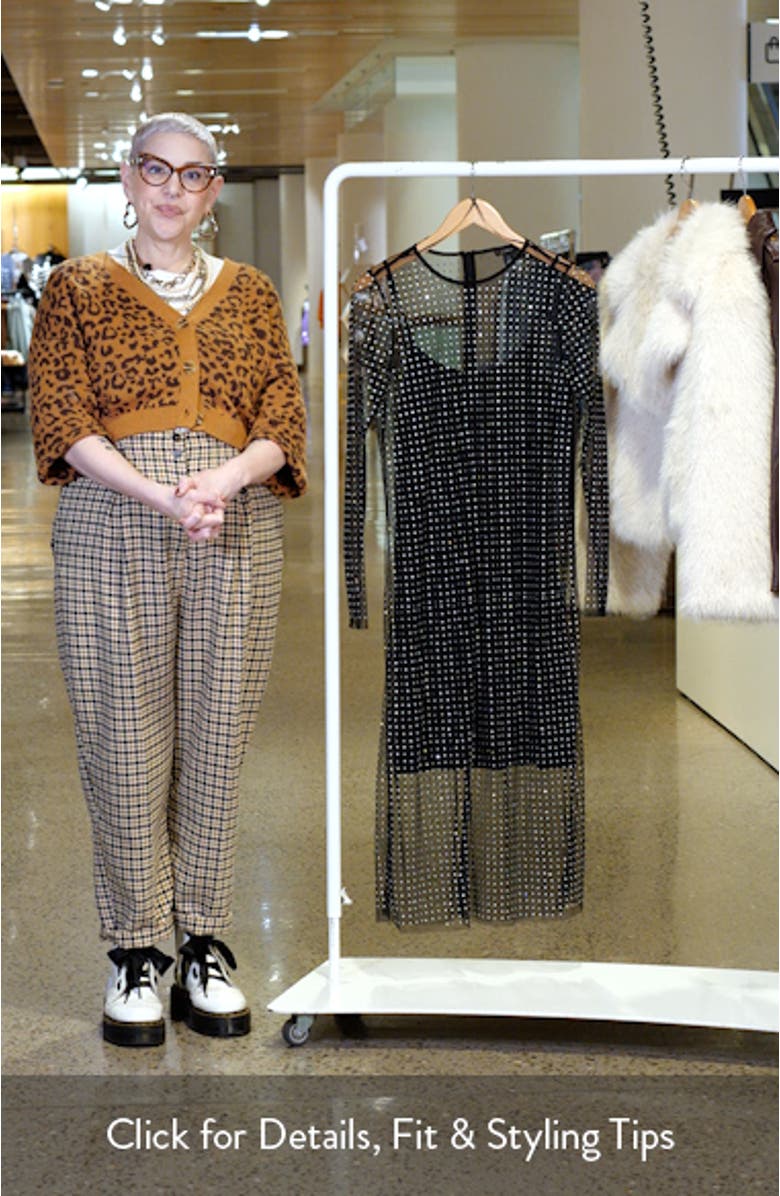 Crystal Detail Long Sleeve Mesh Overlay Midi Dress, sales video thumbnail