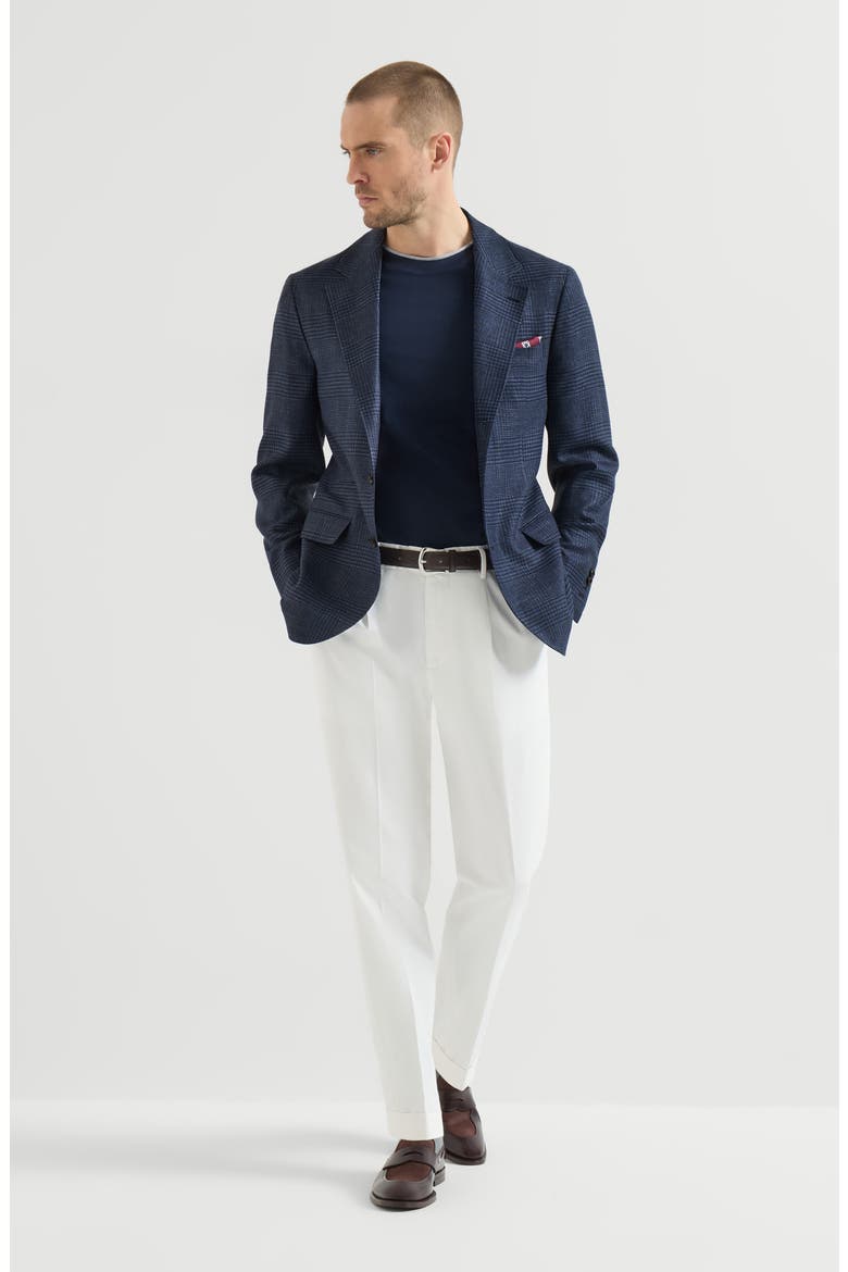 Wool, silk and linen Prince of Wales deconstructed blazer, Alternate, color, Denim