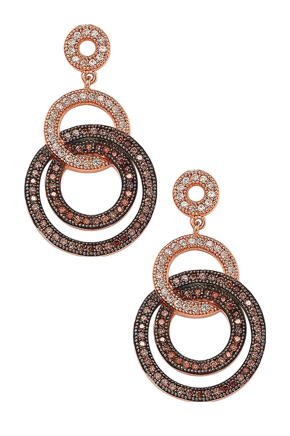 SUZY LEVIAN 14K Rose Gold Plated Sterling Silver Two-Tone Chocolate & White CZ Circle Earrings