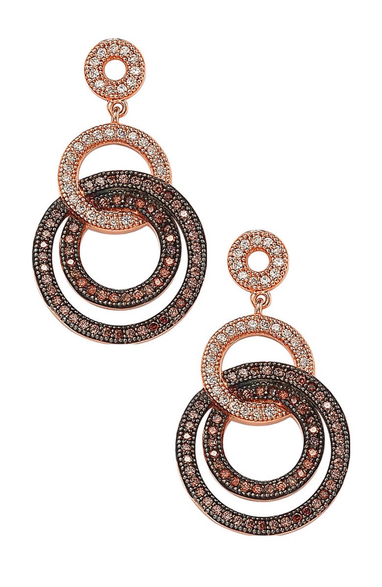 SUZY LEVIAN 14K Rose Gold Plated Sterling Silver Two-Tone Chocolate & White CZ Circle Earrings, Main, color, 