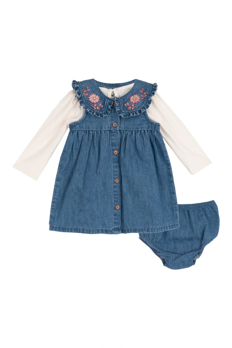 Kids' Embroidered Collar Denim Jumper Set, Main, color, BLUE