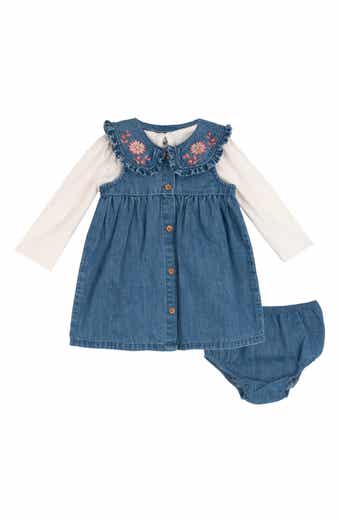 Kids' Embroidered Collar Denim Jumper Set