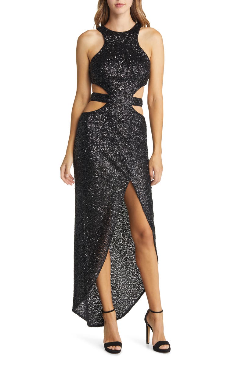 SHO by Tadashi Shoji Cutout Sequin Dress, Main, color, 