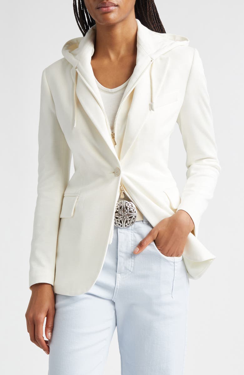 Eleventy Cotton Blend Knit Jacket with Hooded Zip Inset, Main, color, Ivory