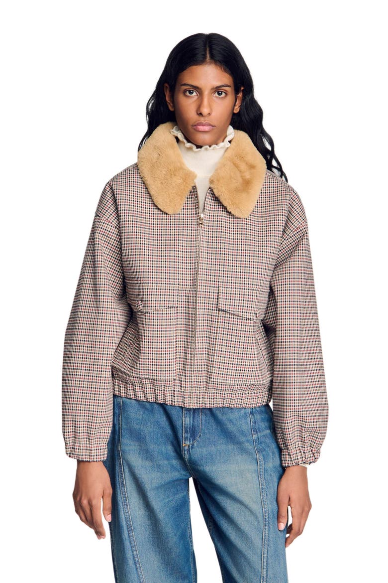 Faux fur-lined coat, Main, color, Brown
