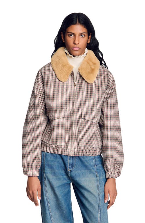 Sandro Faux Fur-lined Coat In Brown