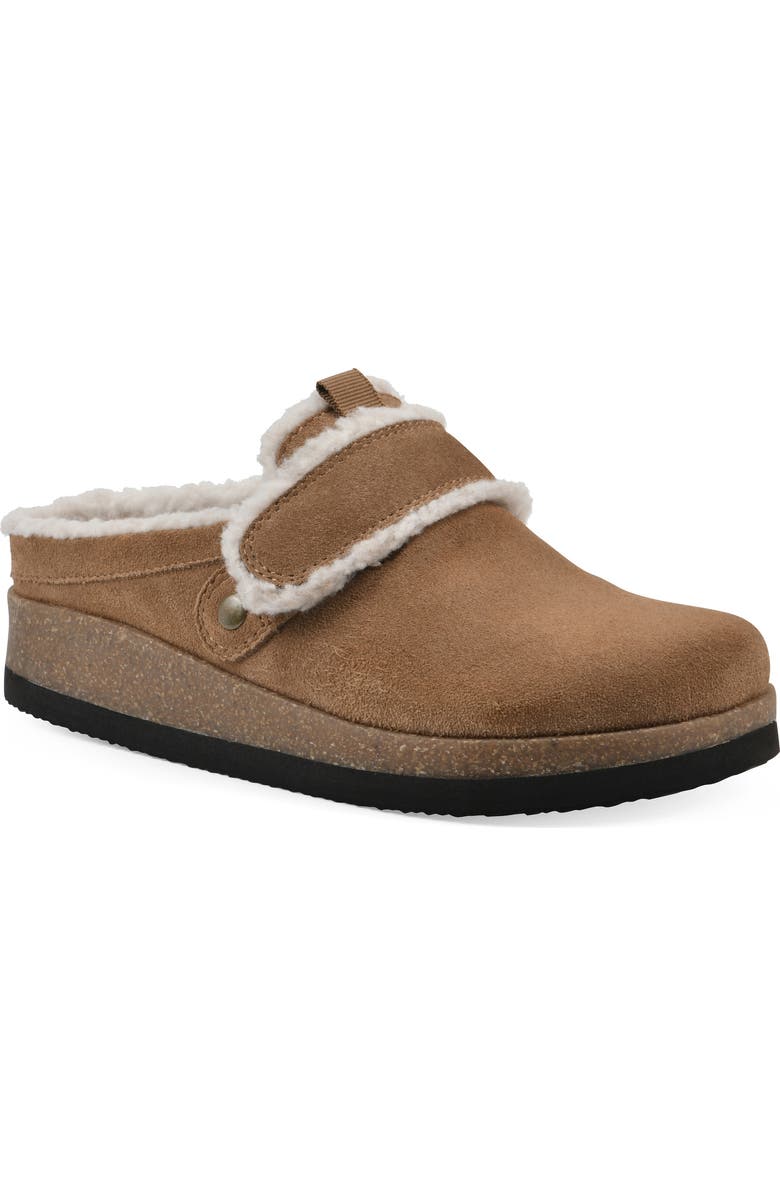 White Mountain Footwear Baylen Faux Shearling Trim Clog, Main, color, Chestnut Suede Faux Fur