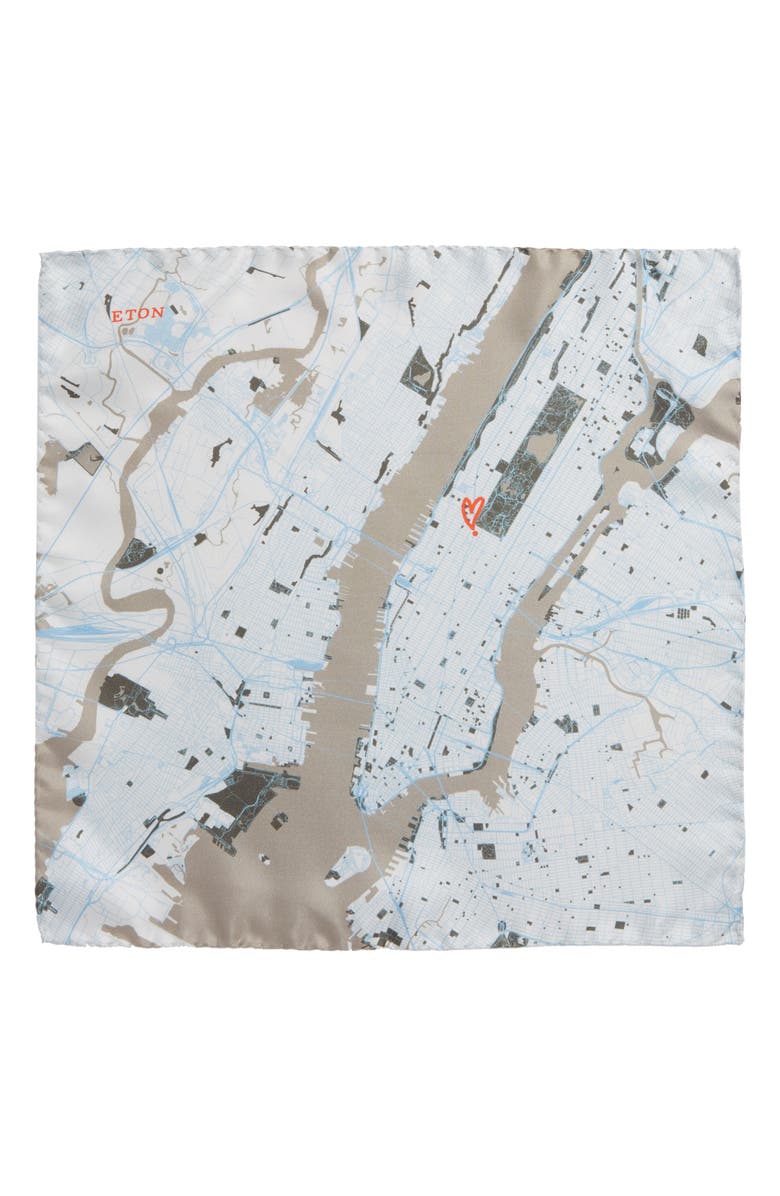 Eton Subway Map Silk Pocket Square, Alternate, color, Grey