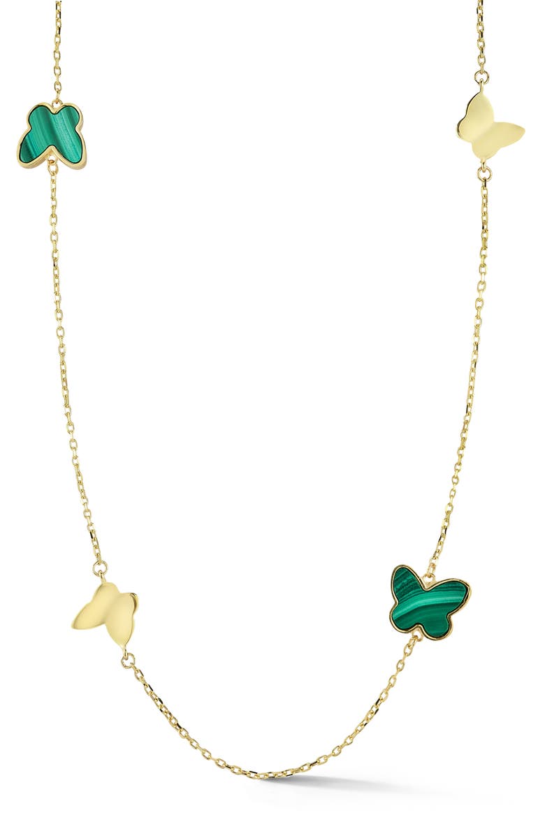 Ember Fine Jewelry 14K Gold Malachite Butterfly Station Necklace, Main, color, Gold