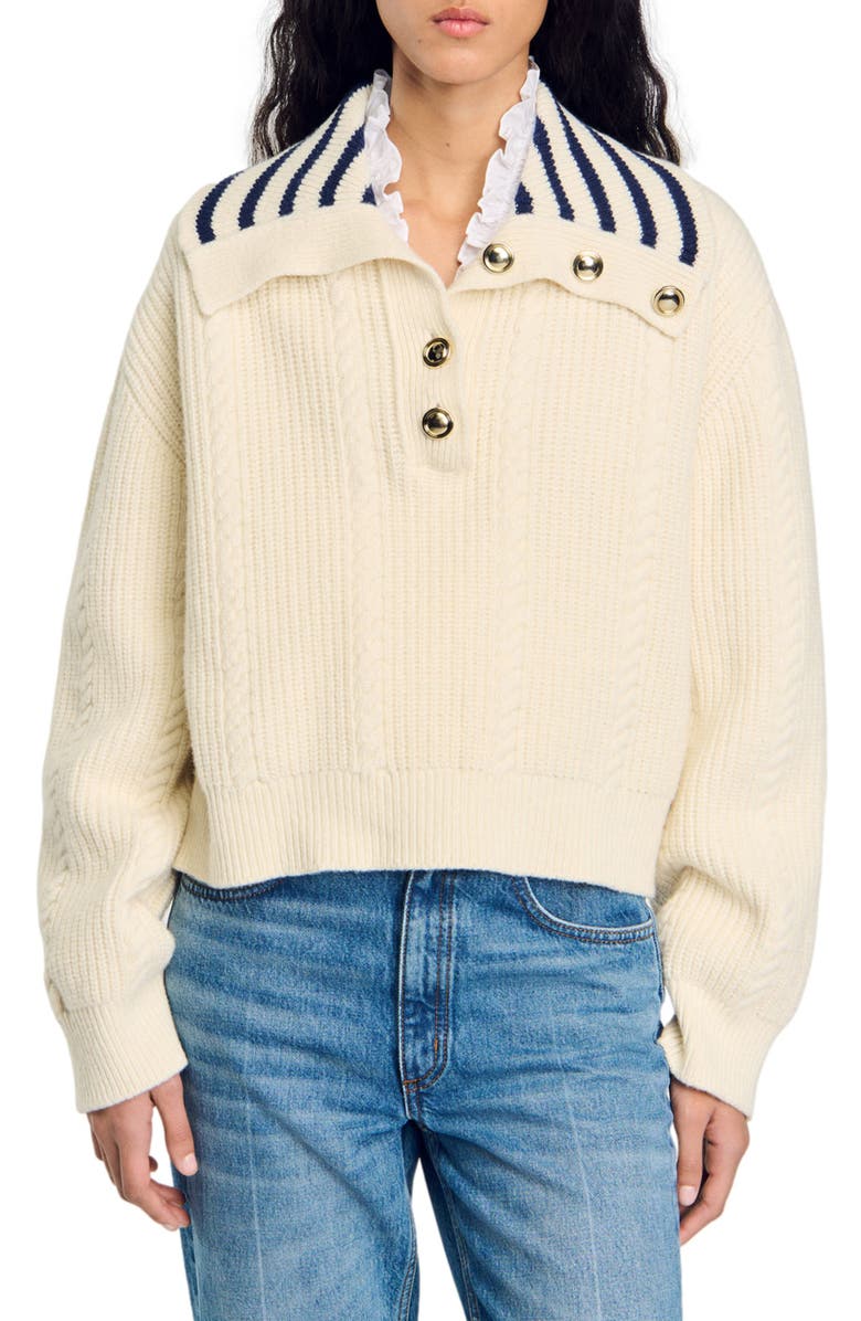 SANDRO Stripy sailor-neck sweater, Alternate, color, 