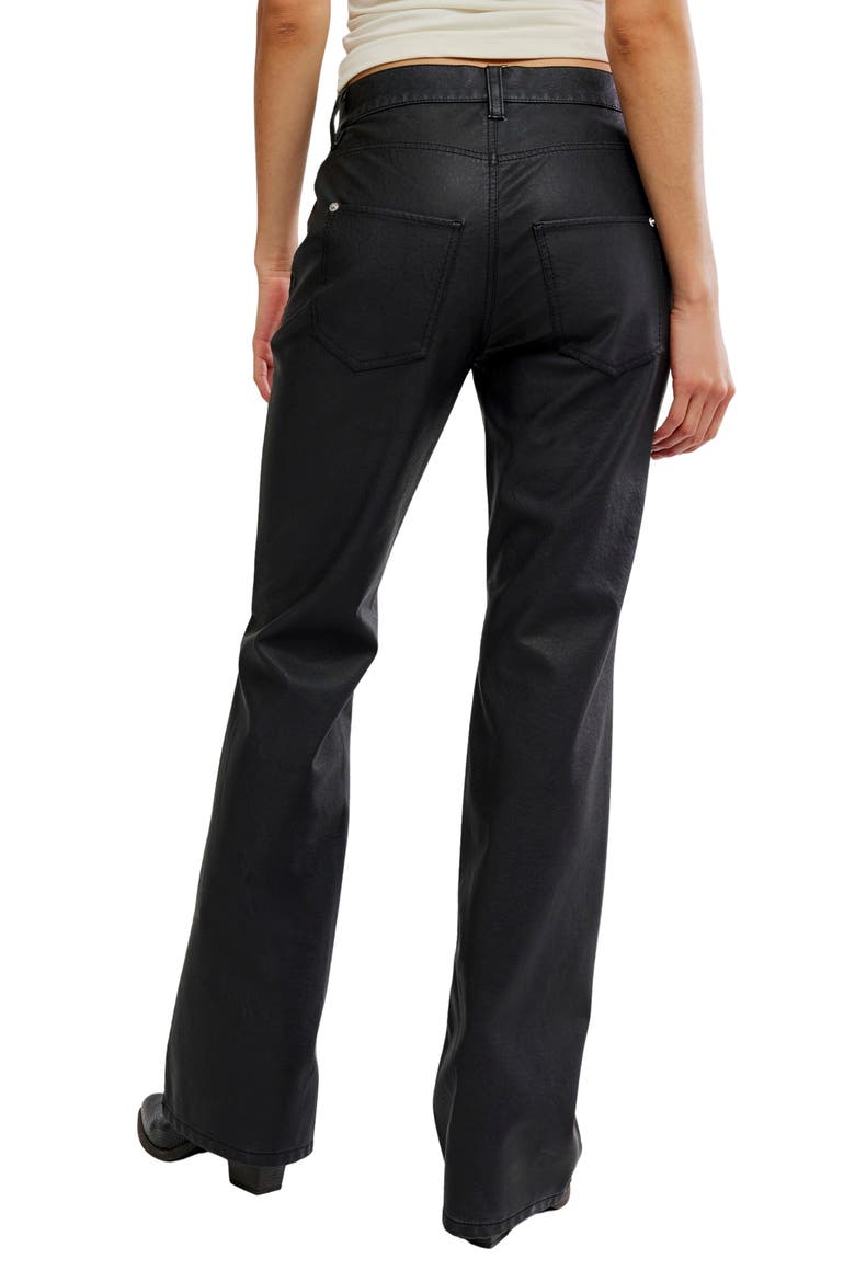 Double Knot High Waist Faux Leather Bootcut Jeans, Alternate, color, BLACK