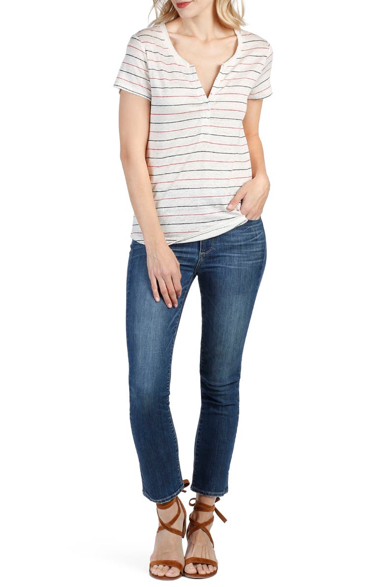 PAIGE Teodora Stripe Linen Henley Tee, Main, color,