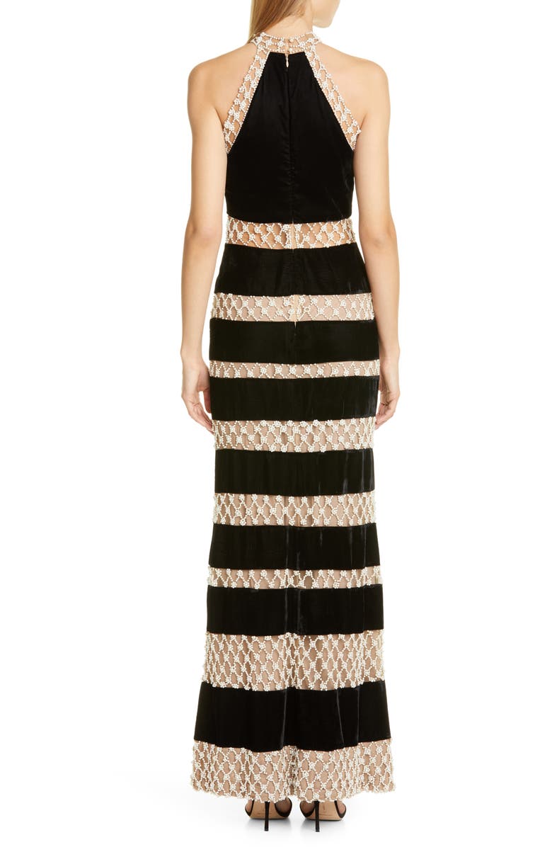 PatBO Patricia Bonaldi Imitation Pearl & Velvet Halter Gown, Alternate, color,