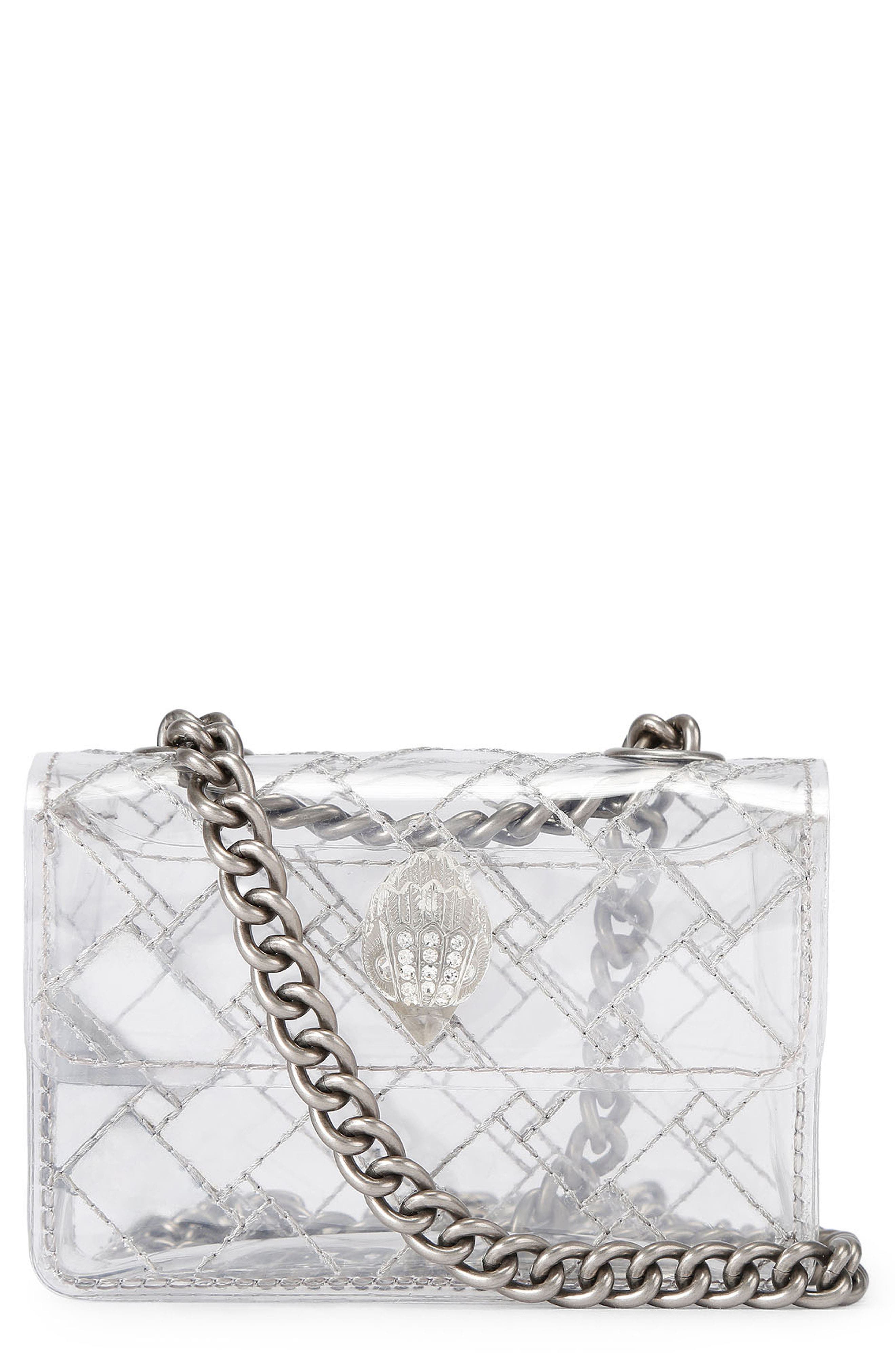 Kurt Geiger London Micro Kensington Vinyl Crossbody Bag, Main, color, Clear/Silver
