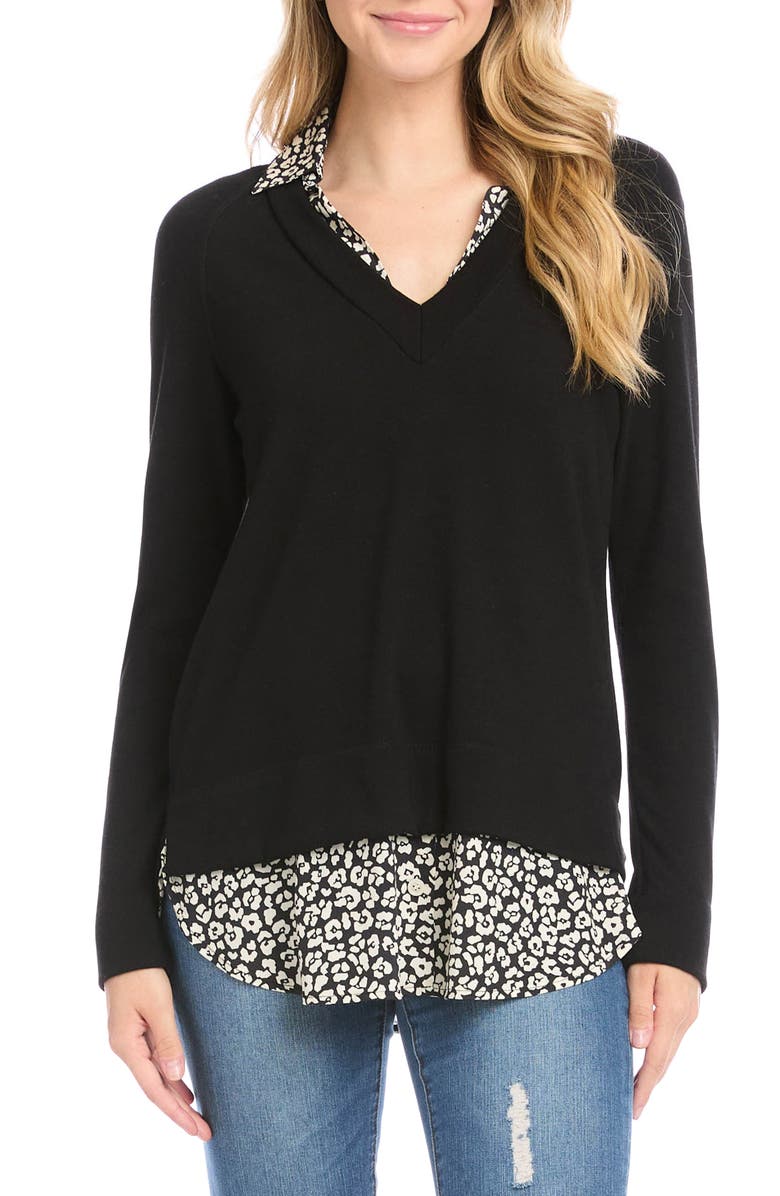Karen Kane Layered Leopard Twofer Sweater, Main, color,