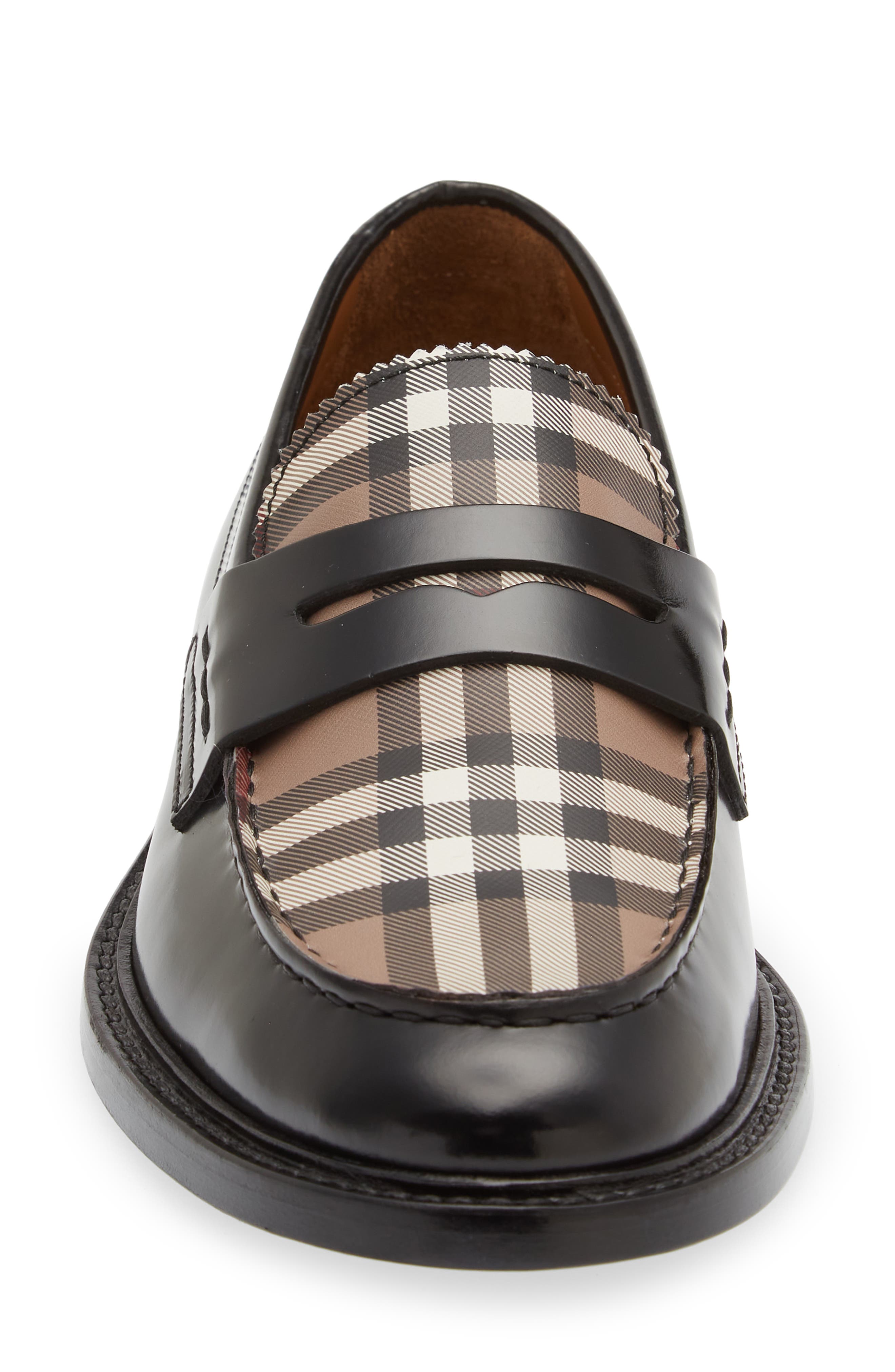 Burberry Croftwood Check Leather Penny Loafer, Alternate, color, Black