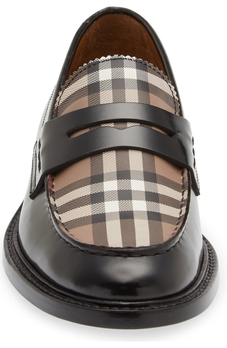 Burberry Croftwood Check Leather Penny Loafer, Alternate, color, Black