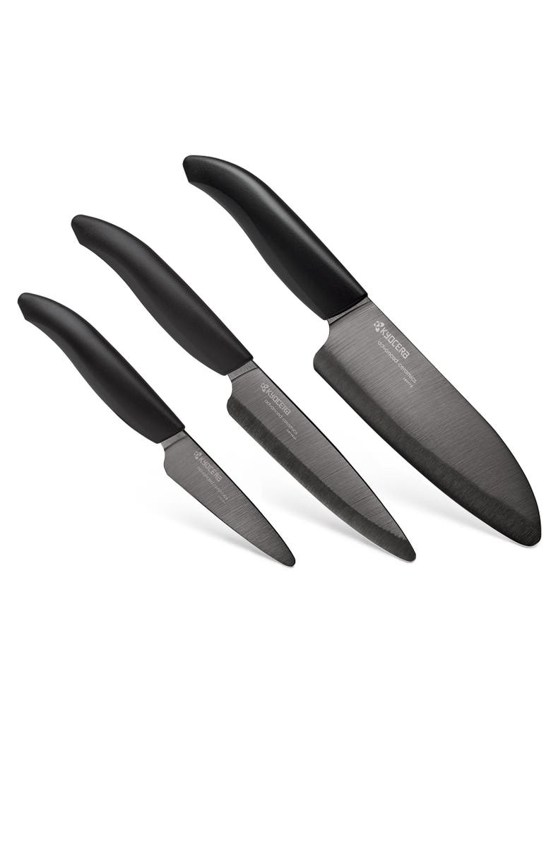 Kyocera Advanced Ceramics 3 Piece Revolution Series Knife Set with Black Blades, Main, color, Black