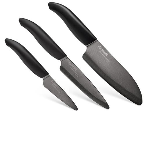 Kyocera Advanced Ceramics 3 Piece Revolution Series Knife Set With Black Blades In Black