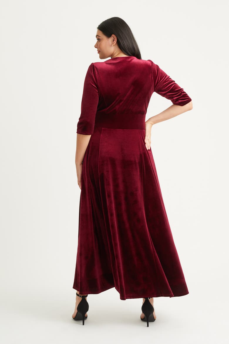 Verity Velvet 3/4 Sleeve Maxi Dress, Alternate, color, Claret