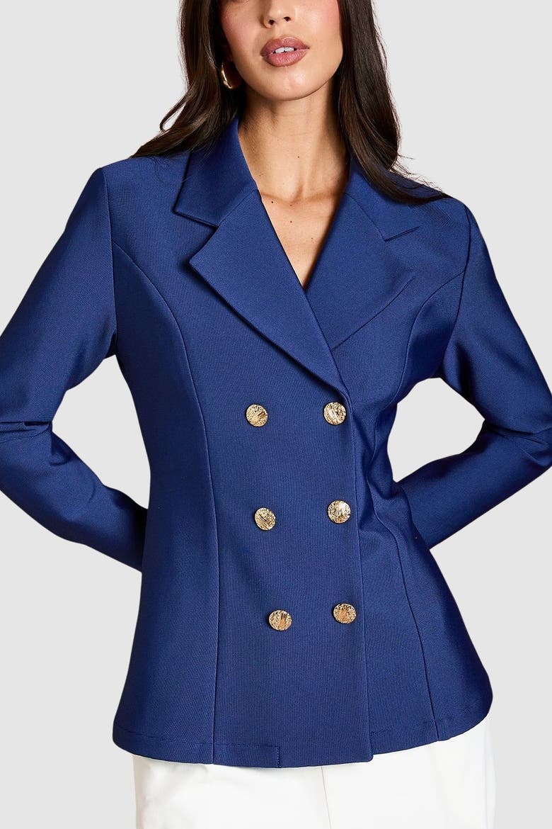Double Breasted Bandage Blazer, Alternate, color, Navy