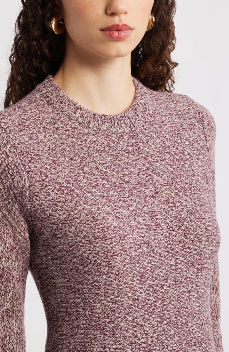 Nordstrom Marled Long Sleeve Wool & Cashmere Fit & Flare Minidress, Alternate, color, Burgundy Marl